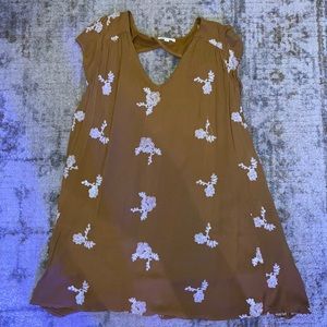 Gold Colored Dress with White Embroidery